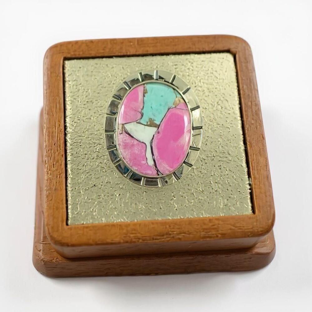 Unique Cotton Candy Turquoise Oval Cabochon Ring Sterling Silver Size 7 New *